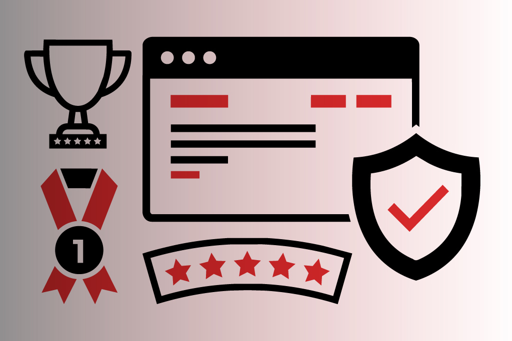 Icons representing KNOWN DESIGN's 5-star rating, award-winning experience and secure hosting